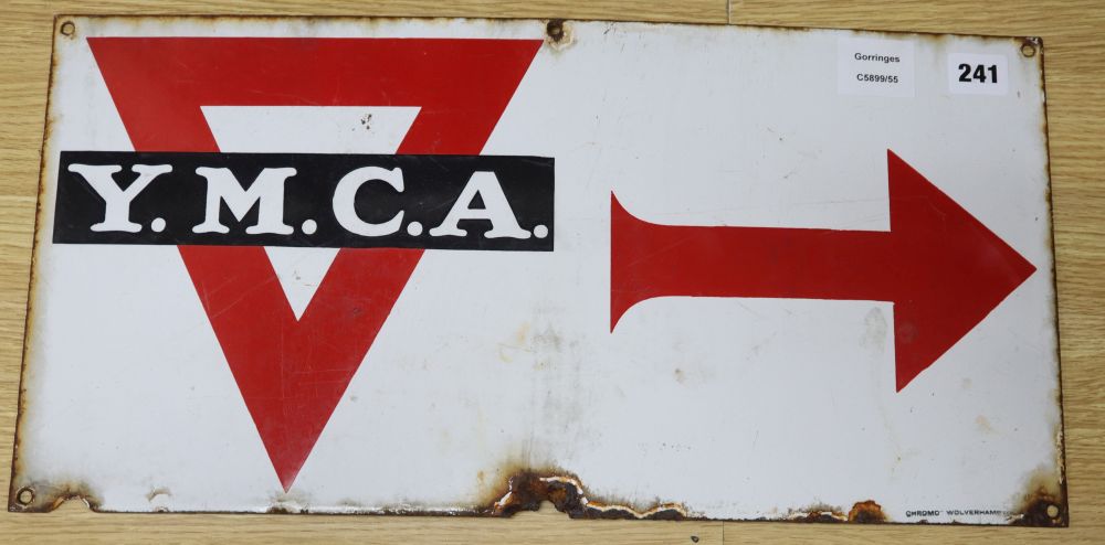 An enamel YMCA sign, c.1950, 25 x 51cm